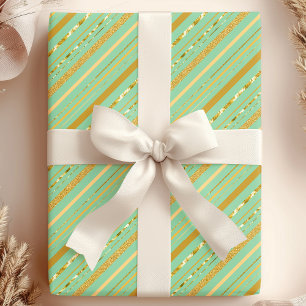Cadeau Papier Luxe Rayure Vert Menthe & Or