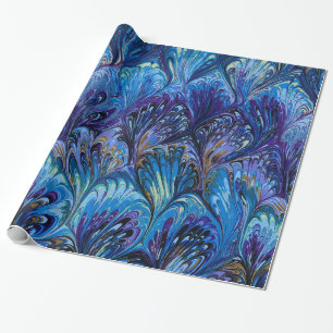 CADEAU PAPIER MARBÉ, MOTIF ABSTRAIT BLEU PEACOCK, EAUX