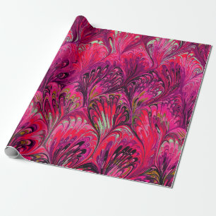 CADEAU PAPIER MARBÉ, MOTIF PINK PEACOCK ABSTRAIT