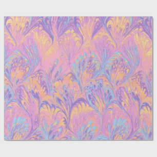 CADEAU PAPIER MARBRÉ, MOTIF ABSTRACT DE PAON ROSE BLEU
