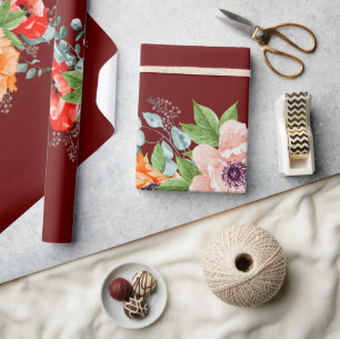 Cadeau Papier Mariage à enveloppement de fleurs de pavot