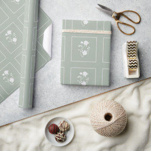 Cadeau Papier Mariage Rose vert Sage