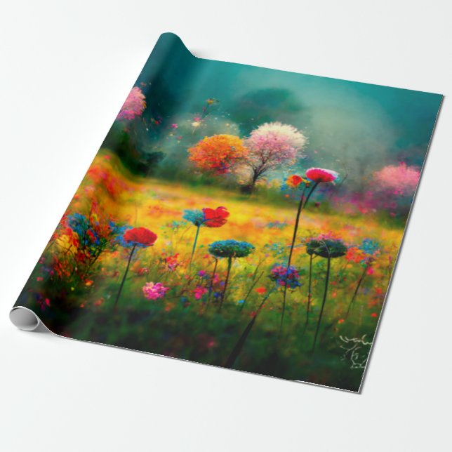 Cadeau Papier motif à enveloppement à motifs floraux (Déroulé)