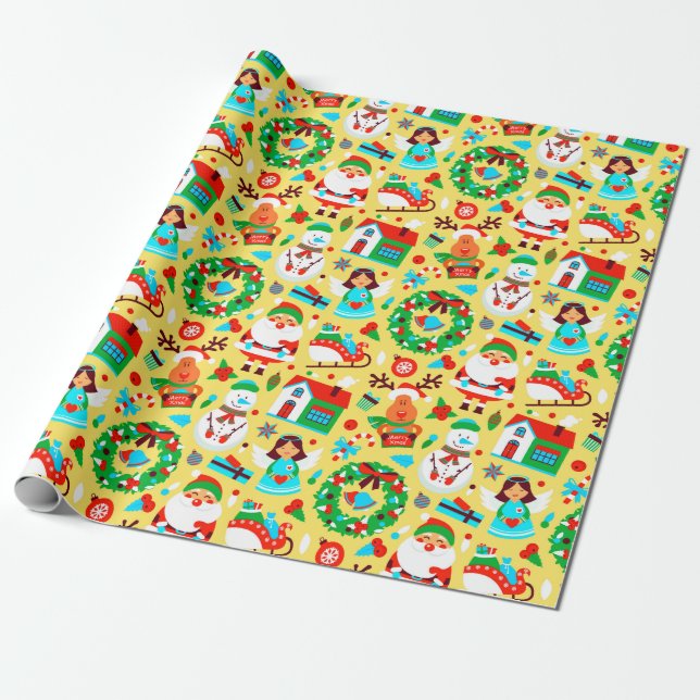 Cadeau Papier Motif de Noël Jaune mignon (Déroulé)
