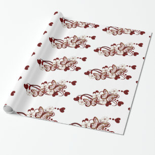 Cadeau Papier Motif d'enveloppement des papillons du coeu