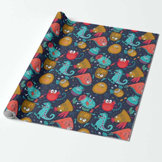 Cadeau Papier Motif Monster mignon (Déroulé)