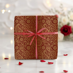 Cadeau Papier Motif rouge & or Paisley