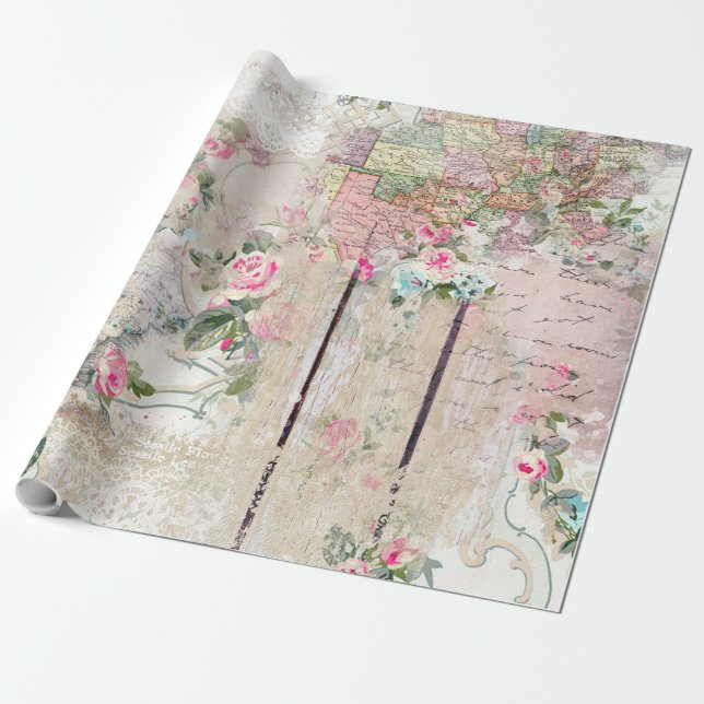 Cadeau Papier mural Vintage romantique Rose (Déroulé)