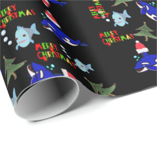 Cadeau Papier noir à enveloppement de requin de Noël