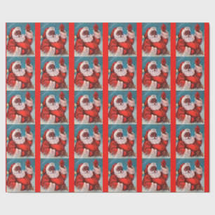 Cadeau Papier noir du Père Noël enveloppant afro-améri