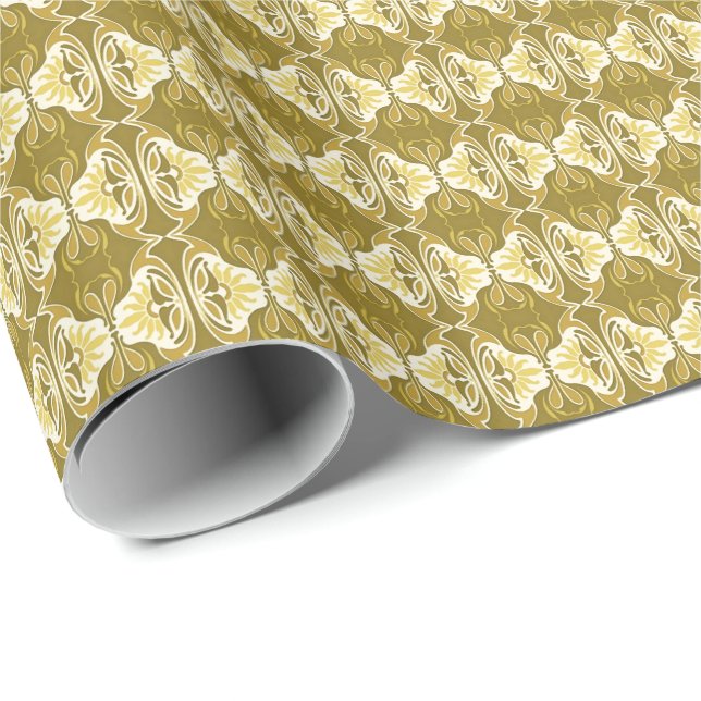 Cadeau Papier peint Art Déco motif - or et blanc (Coin rond)