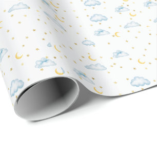 Cadeau Papier Peint de Nursery Lune Étoiles et Nuages à l