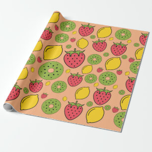 Cadeau Papier peint fraise, citron et kiwi