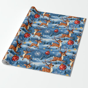 Cadeau Papier Retro Vintage Noël Reindeer