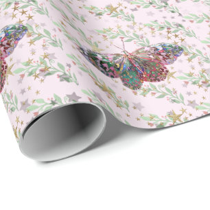 Cadeau Papier rose papillon et papier Feuille enveloppant