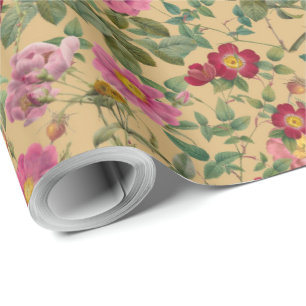 Cadeau Papier Rose Sauvage Vintage sur Fond Beige Miel Ch