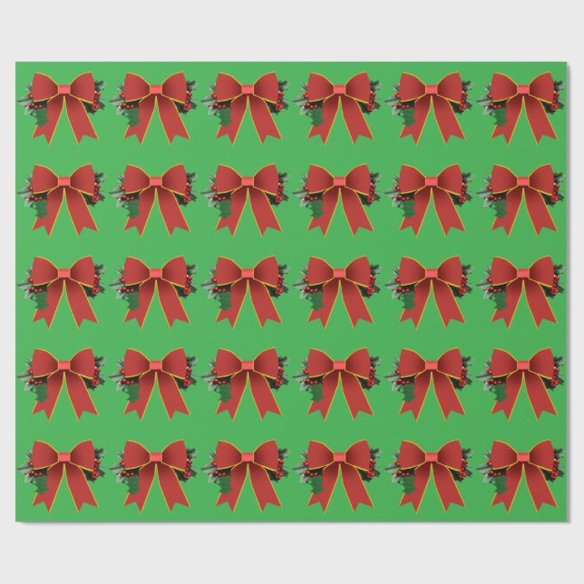 Cadeau Papier rouge à enveloppement vert Bow de Noël (Plat)
