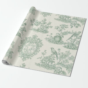 Cadeau Papier toile floral et motif d'oiseau vert menthe