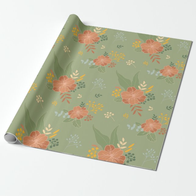 Cadeau Papier vert à enveloppement floral (Déroulé)