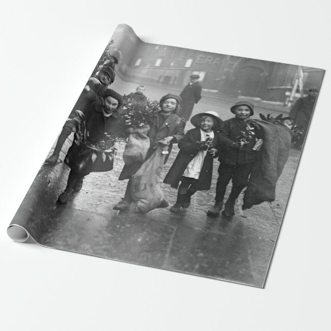 Cadeau Papier Vintage de Noël MISTLETOE (Déroulé)