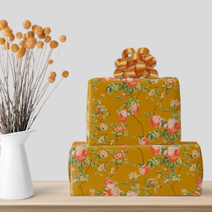 Cadeau Papier vintage d'écrêtage en or et en fleurs roses