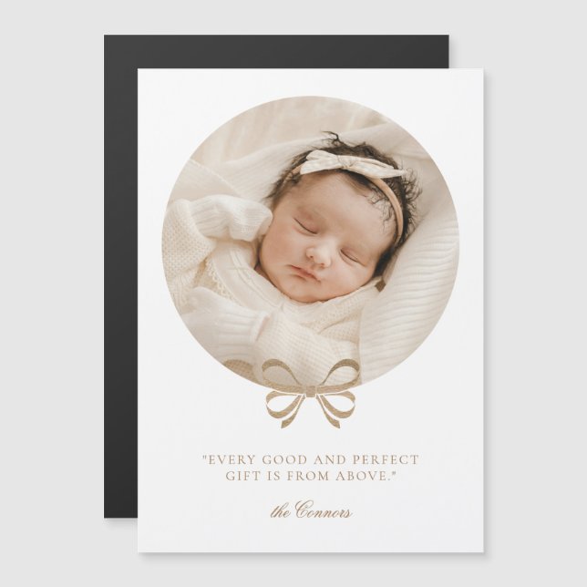 Cadeau parfait Faire-part de naissance blanc et or (Devant / Derrière)