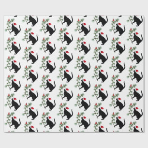 Cadeau Père Noël Black Cat Red Bird Papier de Noël
