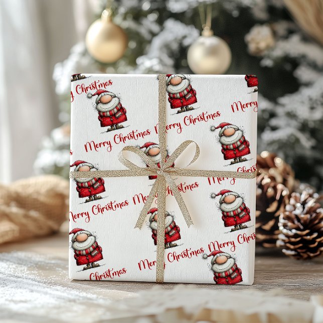 Cadeau Père Noël drôle et joueur Papier d'emballage fanta (Playful Funny Santa Claus Whimsy Wrapping Paper)