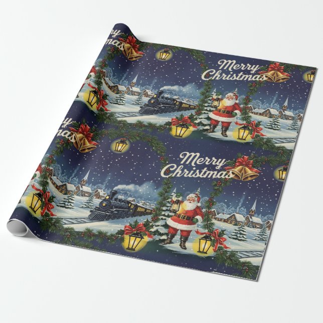 Cadeau Père Noël Express neigeux Papier d'enveloppement r (Déroulé)