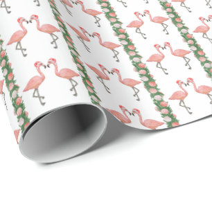 Cadeau Père Noël flamants roses et papier d'emballage coq