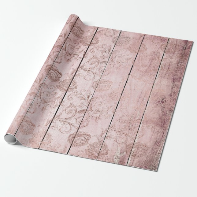 Cadeau Petit pain en bois de papier d'emballage d'or rose (Déroulé)