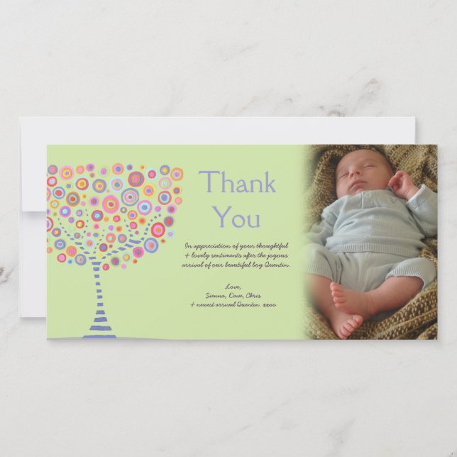 Cadeau Photocard de bébé de rétro arbre de Merci (Devant)