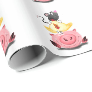 Cadeau Piggy Chick and Mouse Friends Envelopper du papier