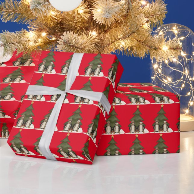 Cadeau Pingouins de Noël Papier d'emballage de vacances (Vacances)