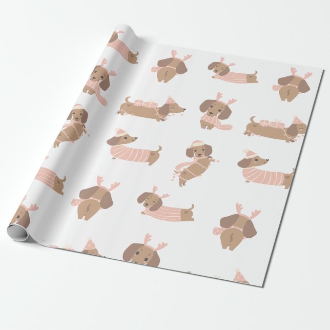 Cadeau Pink Dachshund saucisson chien de Noël Papier de N (Déroulé)