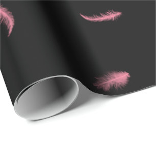 Cadeau Plumes Roses Sur Papier À Enveloppement Noir
