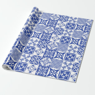 Cadeau Portugais thème azulejo bleu carreaux papier