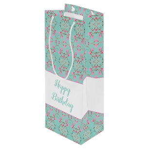 Cadeau Pour Bouteille Grand Vin Douce Turquoise et Pink Patternes Sac ca