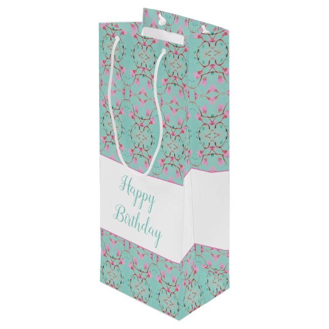 Cadeau Pour Bouteille Grand Vin Douce Turquoise et Pink Patternes Sac ca (Dos Angle)