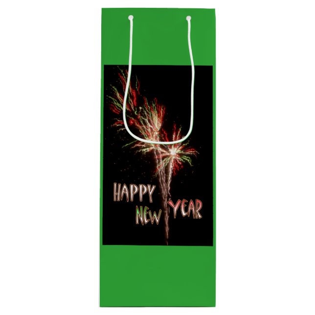 Cadeau Pour Bouteille Joyeux feu d'artifice VERT Vin Sac (Devant)