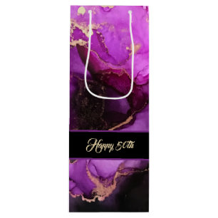 Cadeau Pour Bouteille Personnalisé Joyeux Anniversaire violet noir sac 