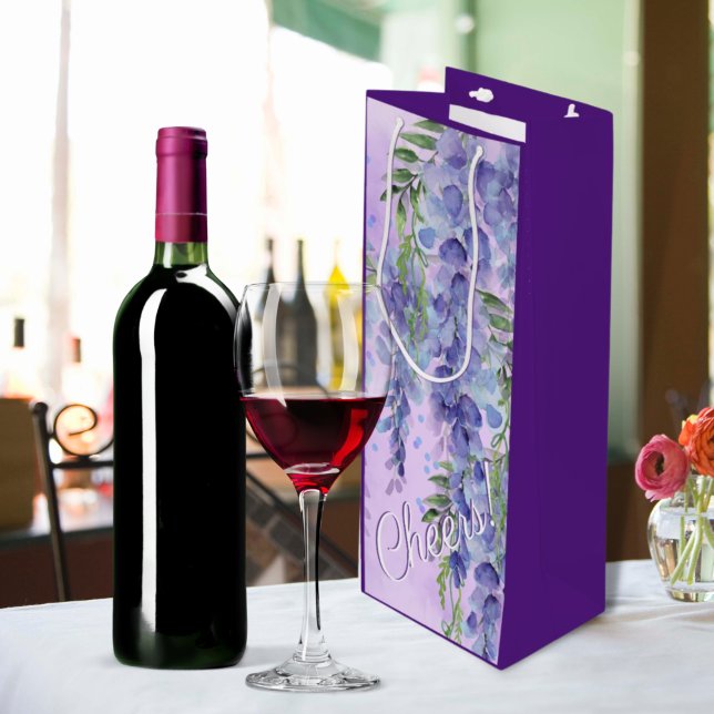 Cadeau Pour Bouteille Sac à vin d'aquarelle florale pourpre (Créateur téléchargé)