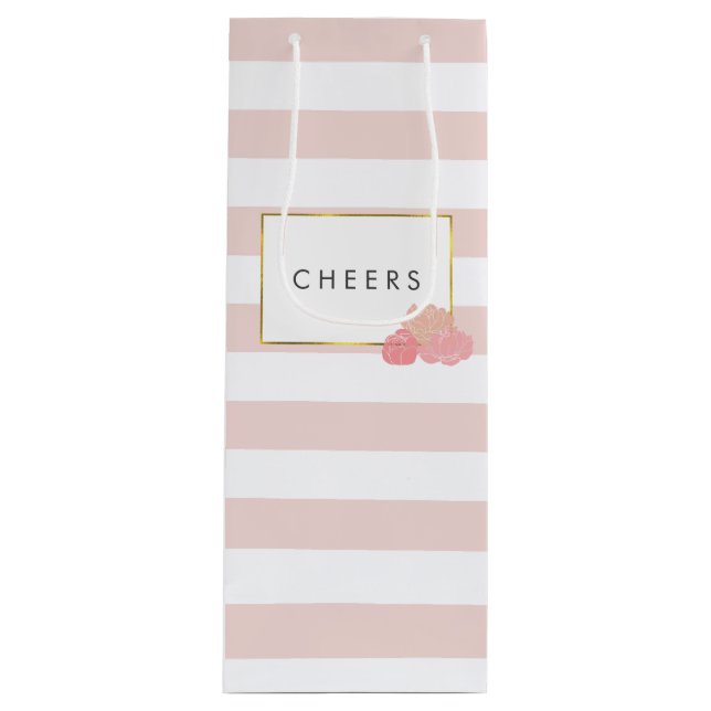 Cadeau Pour Bouteille Sac à vin personnalisé Pink Strike & Blush Peony (Devant)