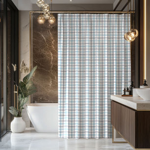 Cadeau pour hommes rideau de bain à carreaux bleu 