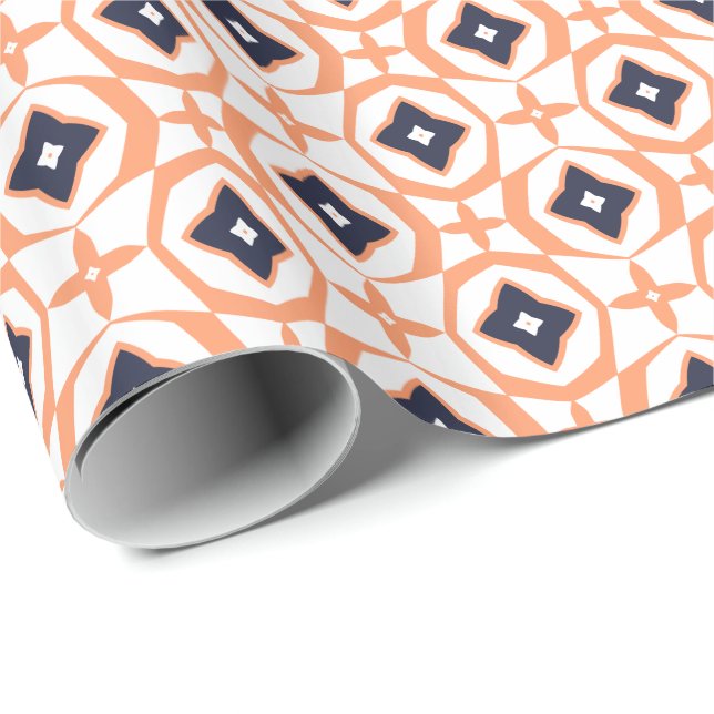 Cadeau Presque Shippo Orange et Navy Wrapper Papier (Coin rond)