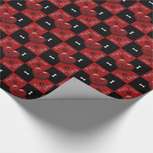Cadeau Puppy Lover Checks Red 02-GIFT WRAPPING PAPIER