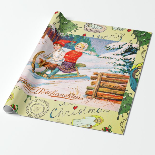 Cadeau RETRO NOËL ILLUSTRATION IWrapping Papier (Déroulé)