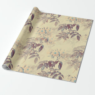 CADEAU ROSES POURGES SUR PAPIER D'EMBALLAGE JAUNE ANCIEN