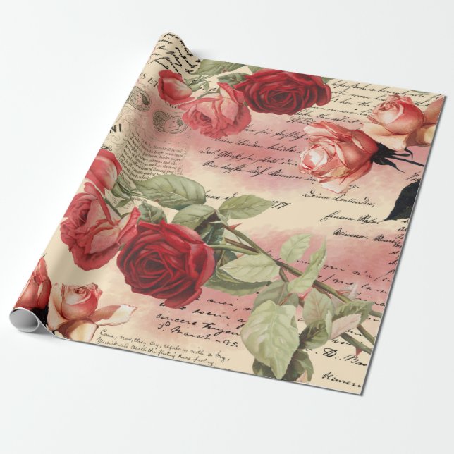 Cadeau Roses roses roses Vintages Ephémère papier d'envel (Déroulé)