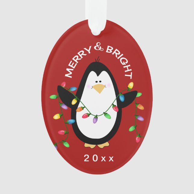 Cadeau rouge lumineux de n de pingouin de Noël (devant)